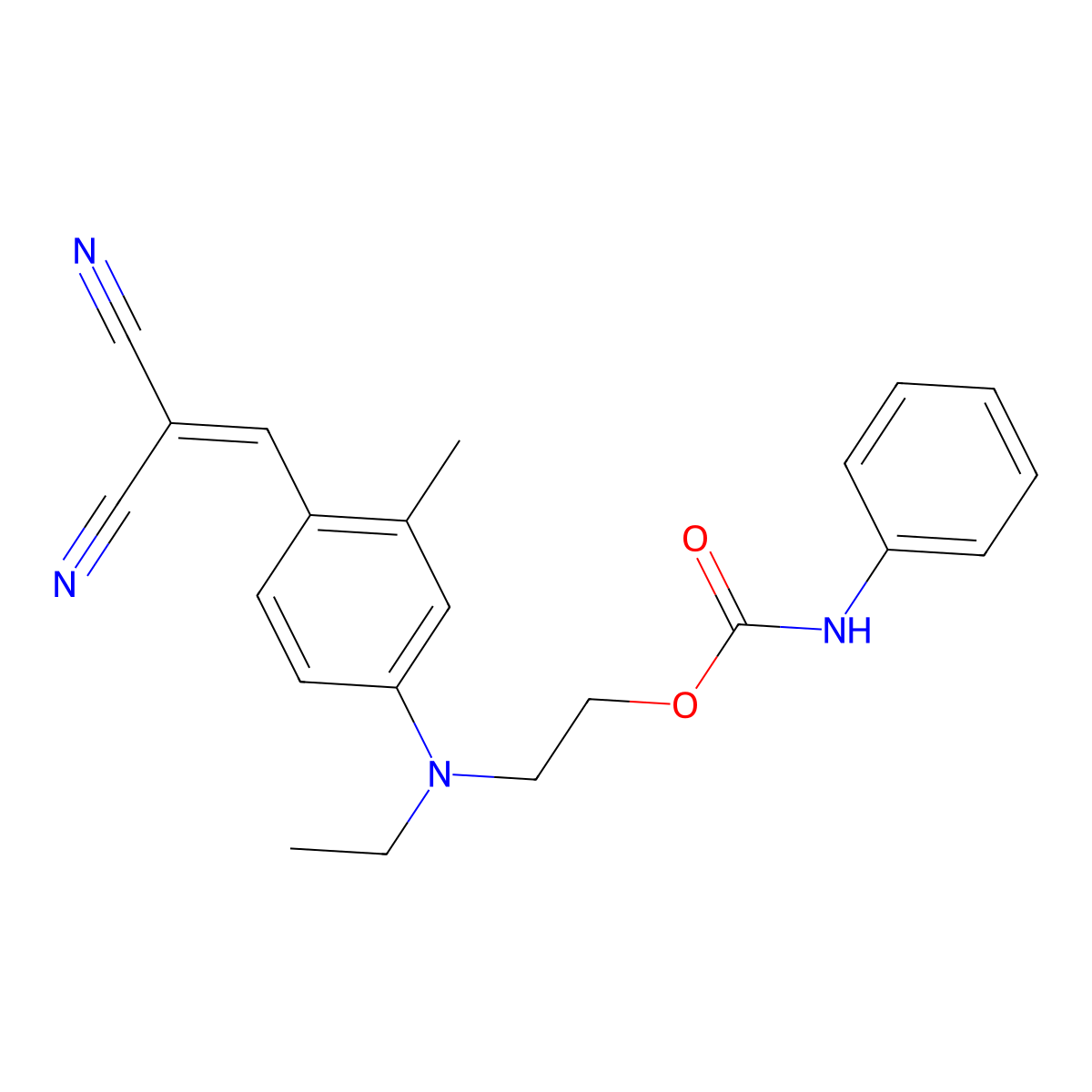 Propanedinitrile, 2-((4-(ethyl(2-(((phenylamino)carbonyl)oxy)ethyl)amino)-2-methylphenyl)methylene)- molecular structure, CAS 6858-49-7