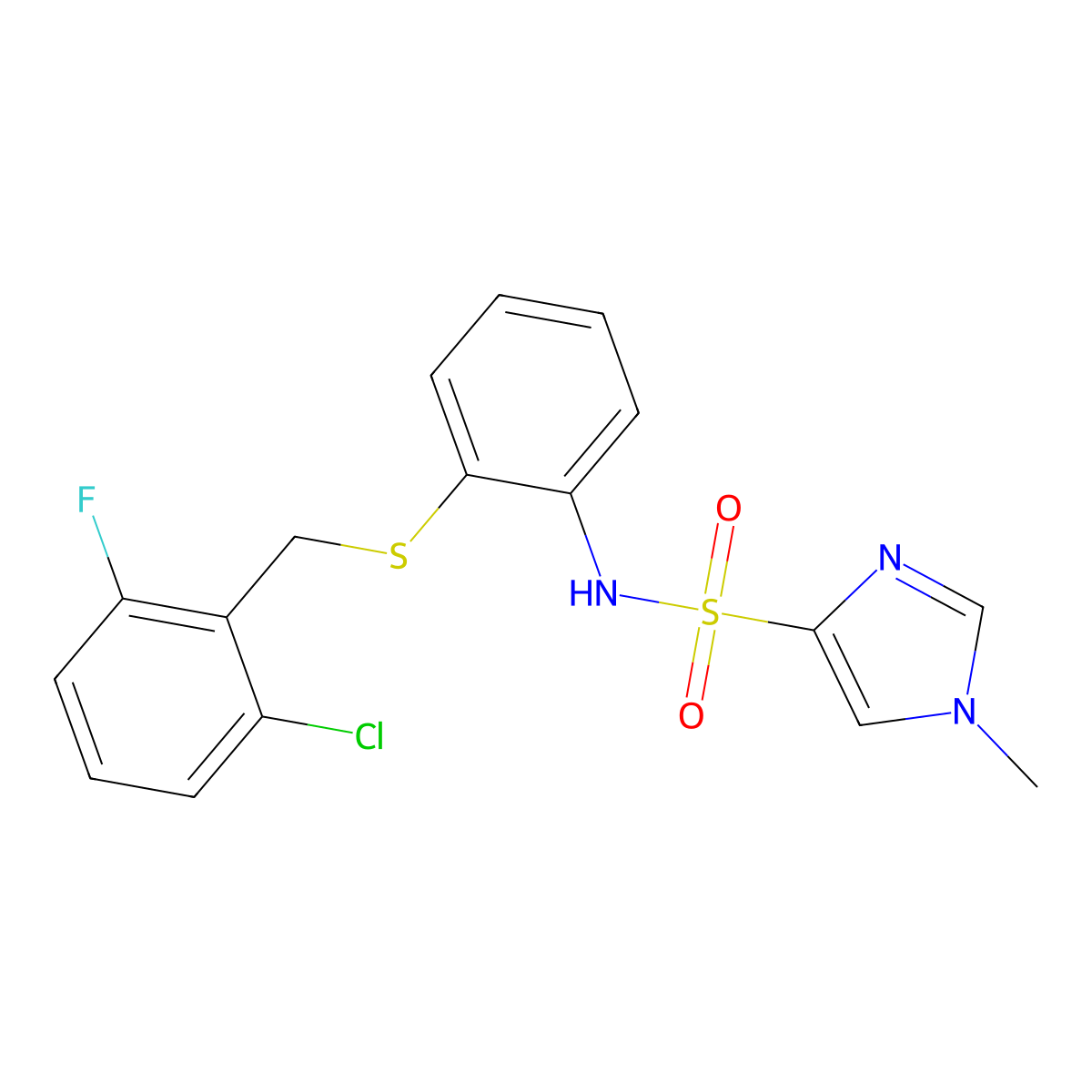 N-(2-((2-Chloro-6-fluorobenzyl)thio)phenyl)-1-methyl-1H-imidazole-4-sulfonamide molecular structure, CAS 685830-05-1
