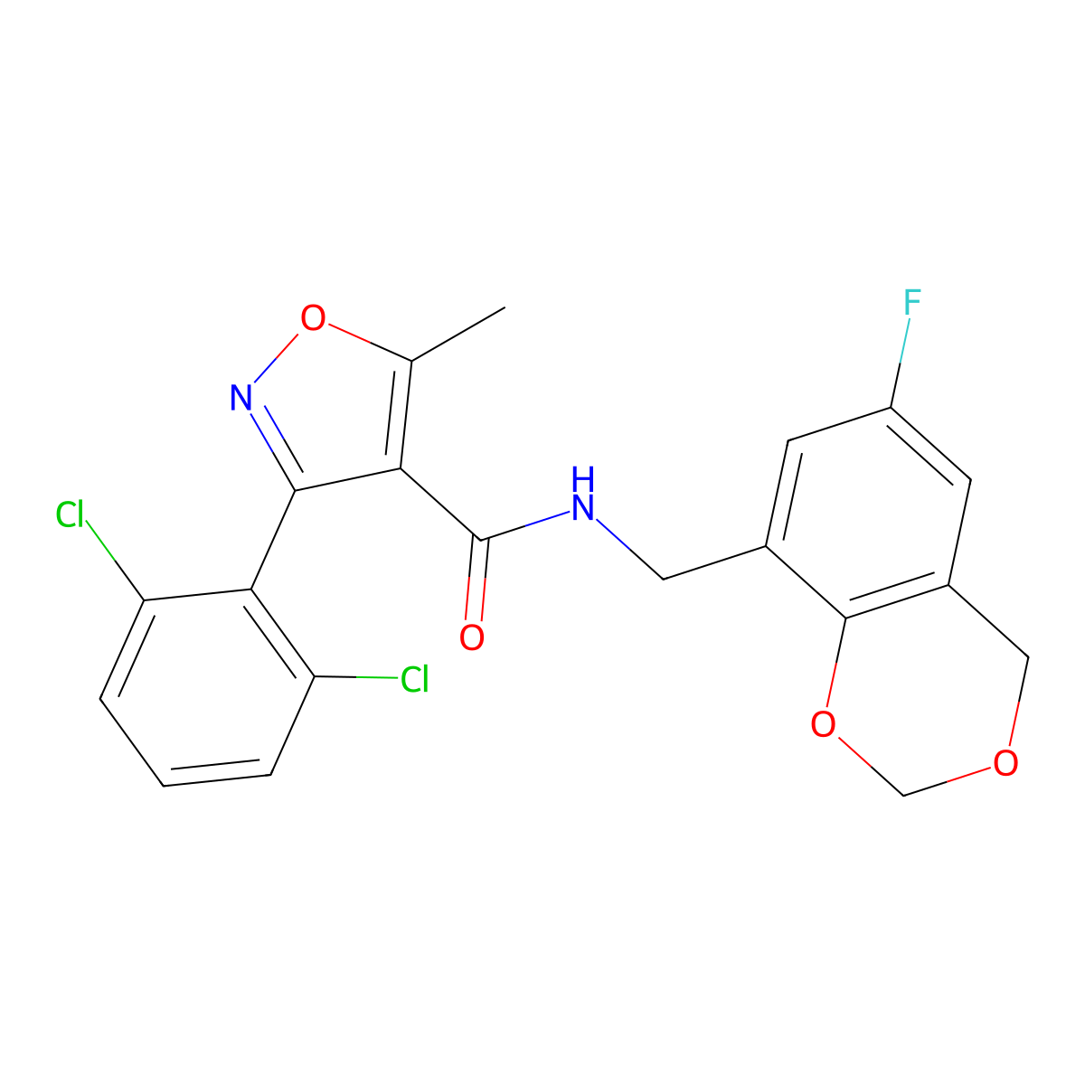 3-(2,6-dichlorophenyl)-N-[(6-fluoro-4H-1,3-benzodioxin-8-yl)methyl]-5-methyl-1,2-oxazole-4-carboxamide molecular structure, CAS 685830-87-9