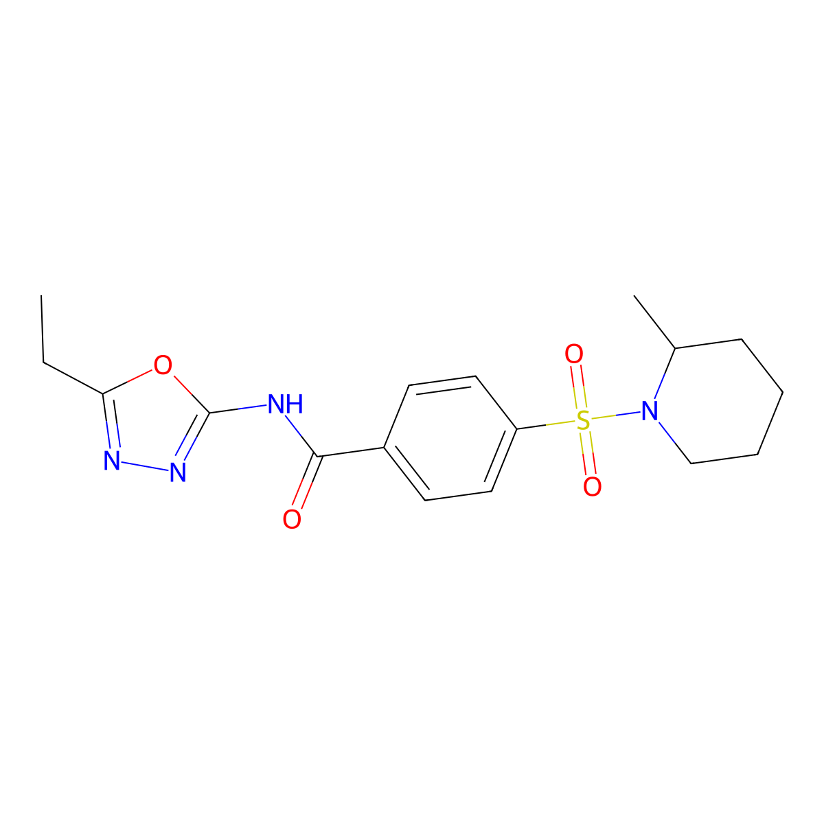 N-(5-ethyl-1,3,4-oxadiazol-2-yl)-4-[(2-methylpiperidin-1-yl)sulfonyl]benzamide molecular structure, CAS 685837-26-7
