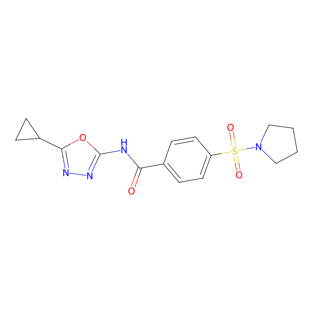 N-(5-cyclopropyl-1,3,4-oxadiazol-2-yl)-4-(pyrrolidin-1-ylsulfonyl)benzamide molecular structure, CAS 685837-34-7