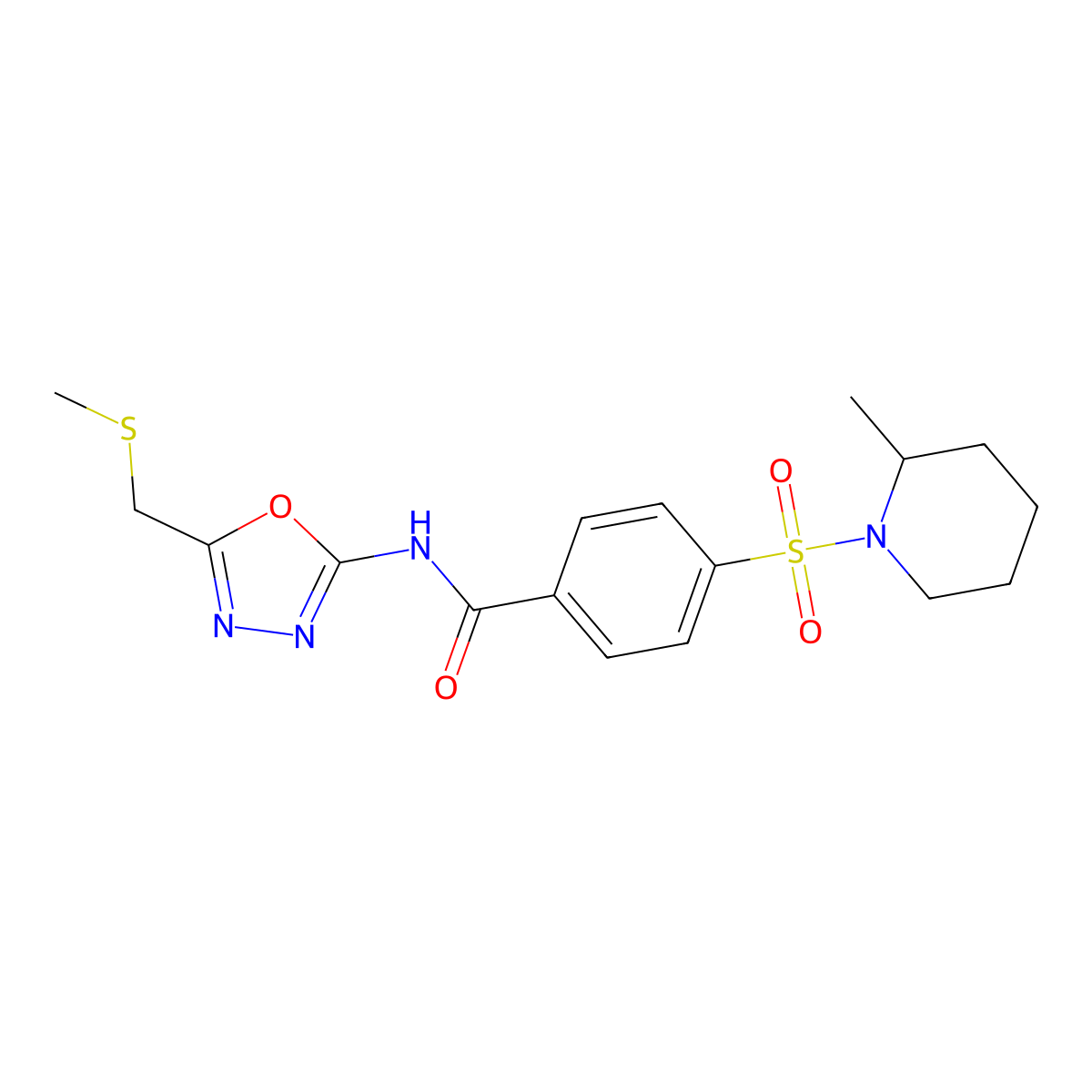 4-(2-methylpiperidin-1-yl)sulfonyl-N-[5-(methylsulfanylmethyl)-1,3,4-oxadiazol-2-yl]benzamide molecular structure, CAS 685837-39-2