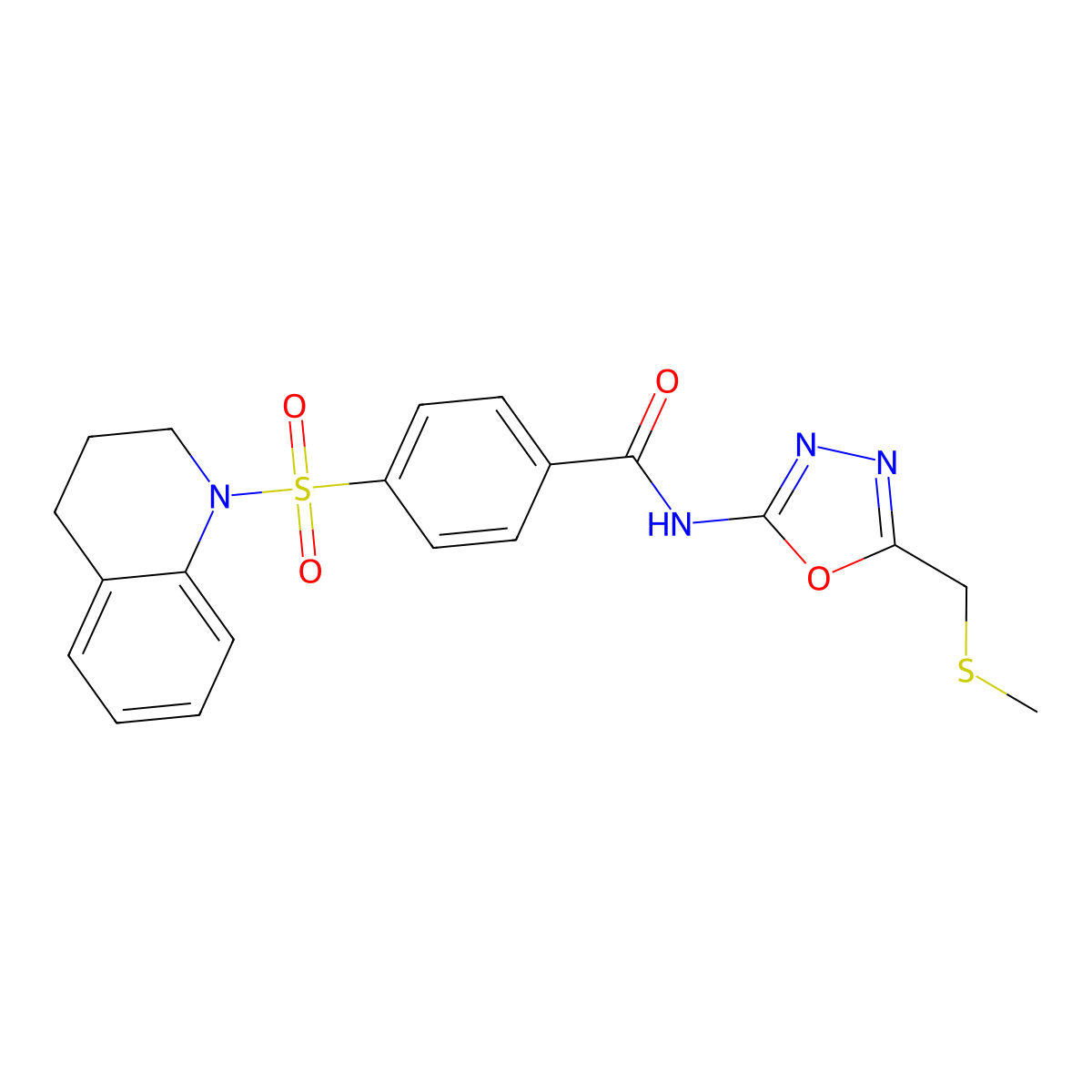 4-(3,4-dihydro-2H-quinolin-1-ylsulfonyl)-N-[5-(methylsulfanylmethyl)-1,3,4-oxadiazol-2-yl]benzamide molecular structure, CAS 685837-41-6