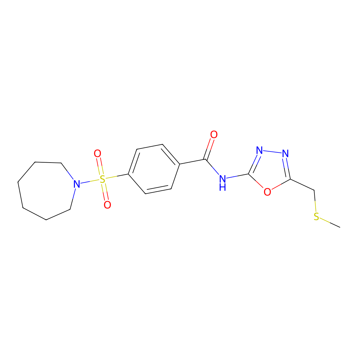 4-(azepan-1-ylsulfonyl)-N-(5-((methylthio)methyl)-1,3,4-oxadiazol-2-yl)benzamide molecular structure, CAS 685837-42-7