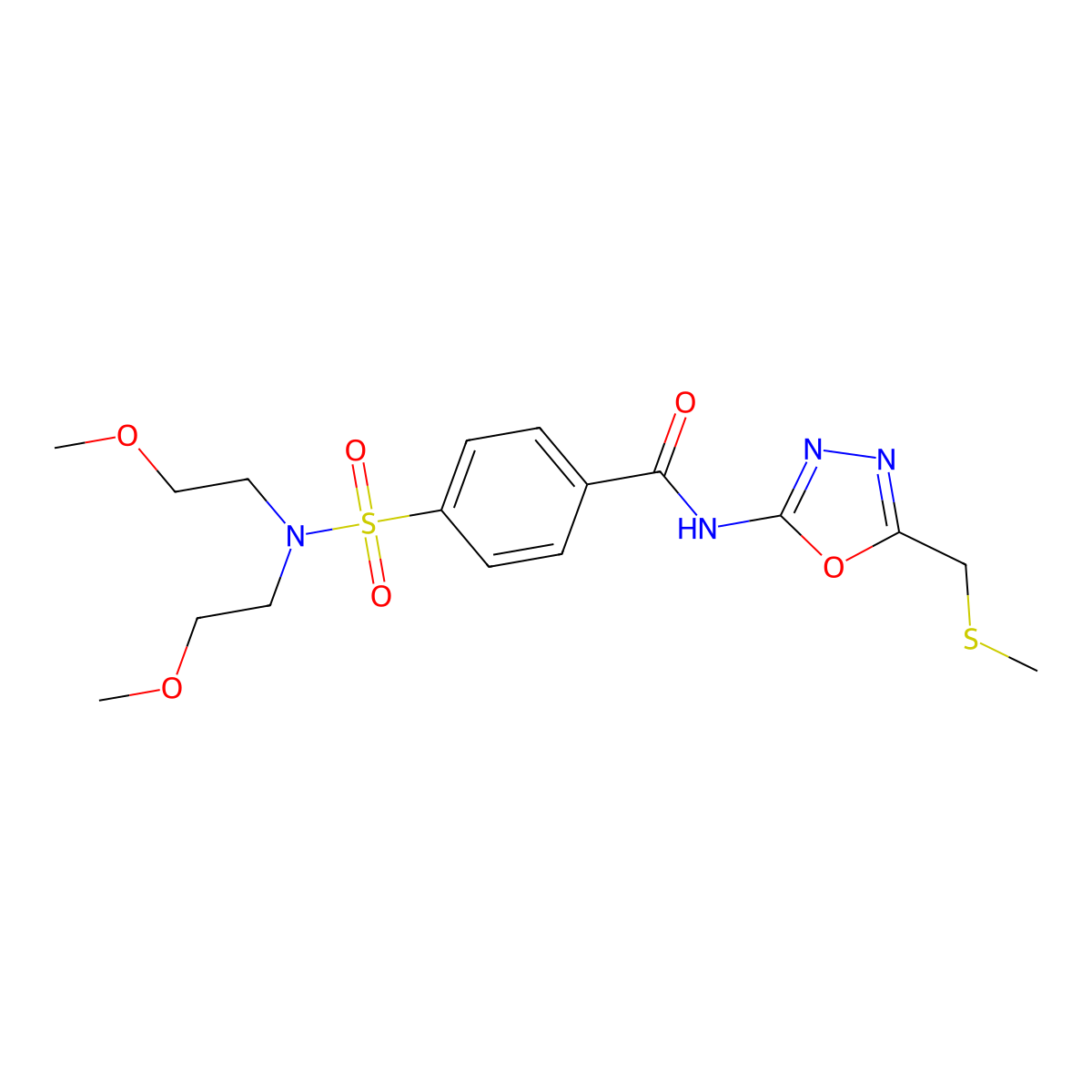 4-[bis(2-methoxyethyl)sulfamoyl]-N-[5-(methylsulfanylmethyl)-1,3,4-oxadiazol-2-yl]benzamide molecular structure, CAS 685837-43-8