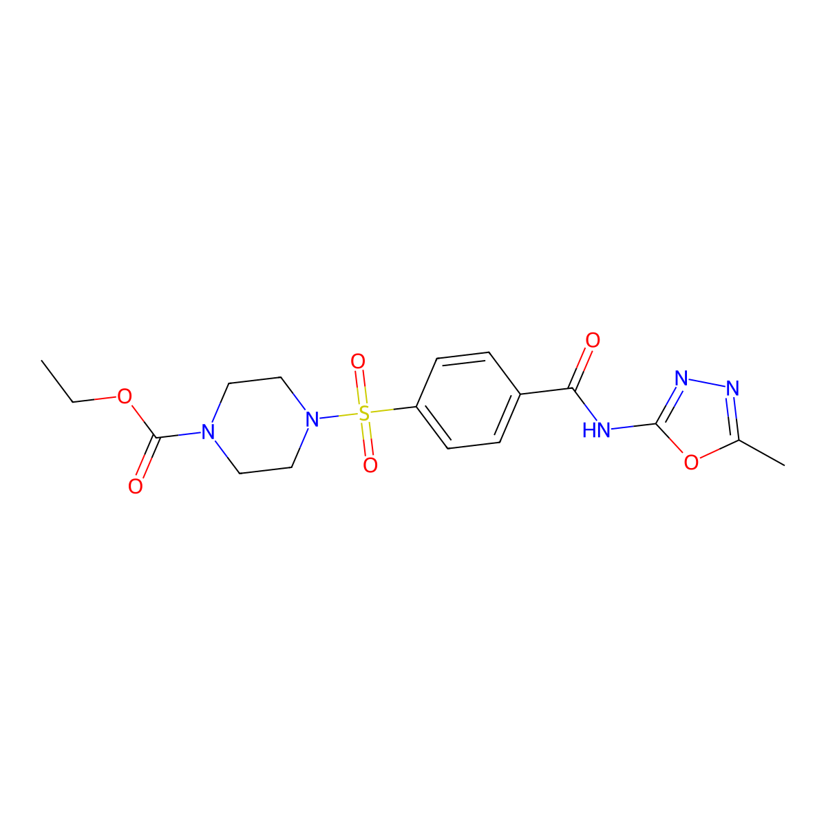 Ethyl 4-((4-((5-methyl-1,3,4-oxadiazol-2-yl)carbamoyl)phenyl)sulfonyl)piperazine-1-carboxylate molecular structure, CAS 685837-50-7