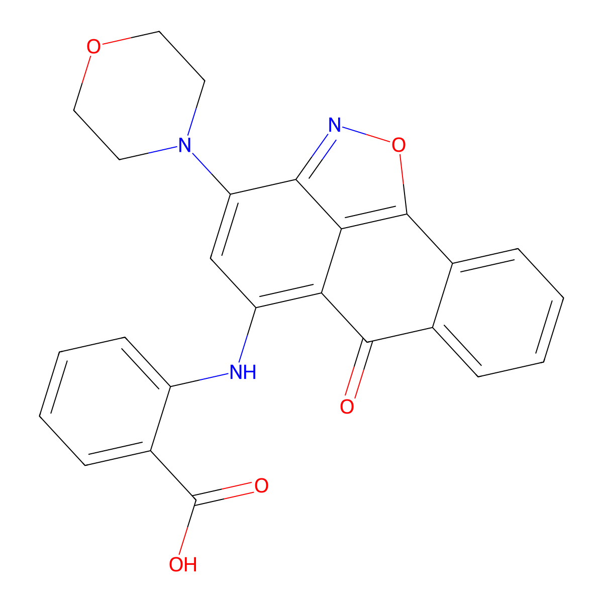 2-{[12-(Morpholin-4-yl)-8-oxo-15-oxa-14-azatetracyclo[7.6.1.0^{2,7}.0^{13,16}]hexadeca-1(16),2(7),3,5,9,11,13-heptaen-10-yl]amino}benzoic acid molecular structure, CAS 685838-95-3