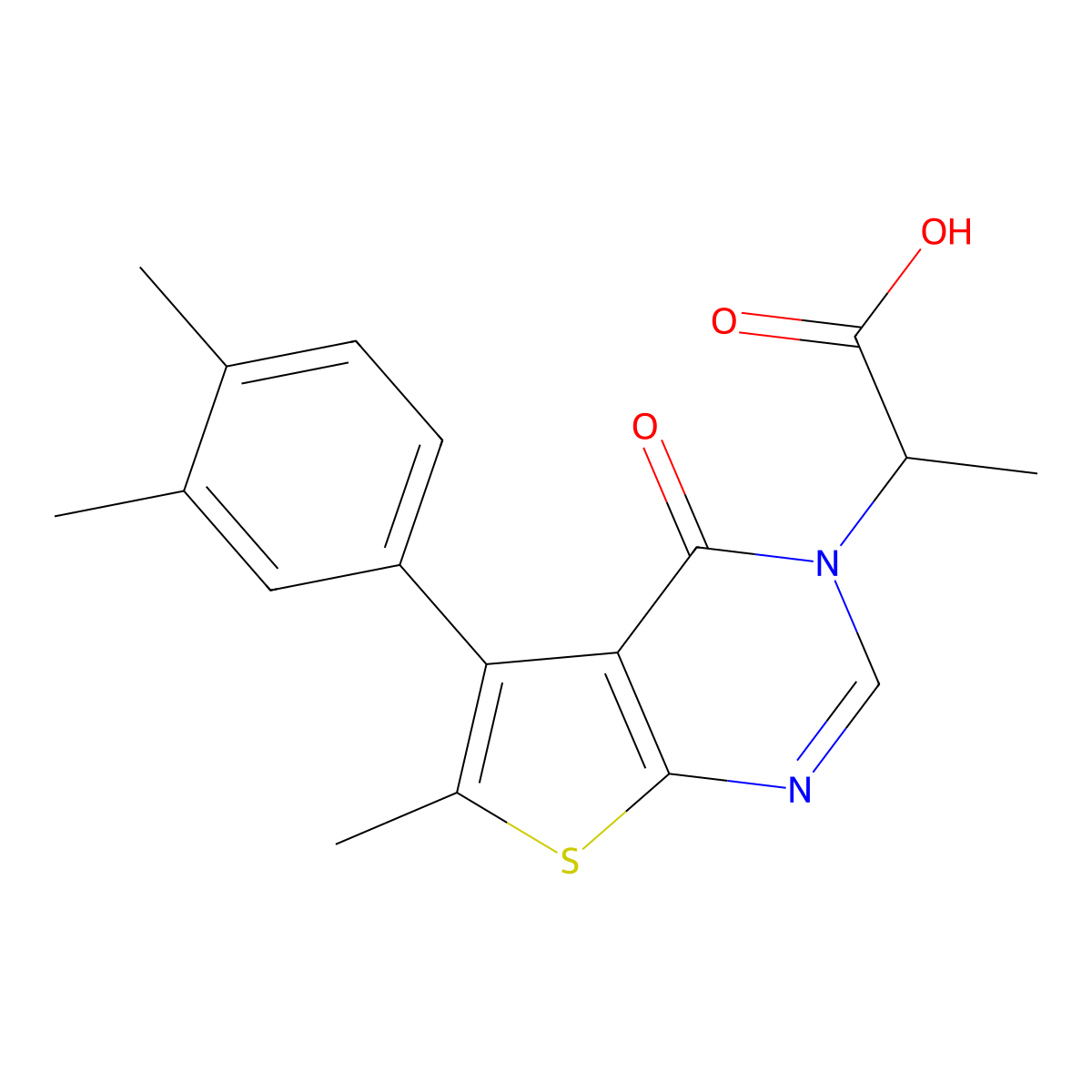 2-[5-(3,4-Dimethylphenyl)-6-methyl-4-oxothieno[2,3-d]pyrimidin-3-yl]propanoic acid molecular structure, CAS 685844-77-3