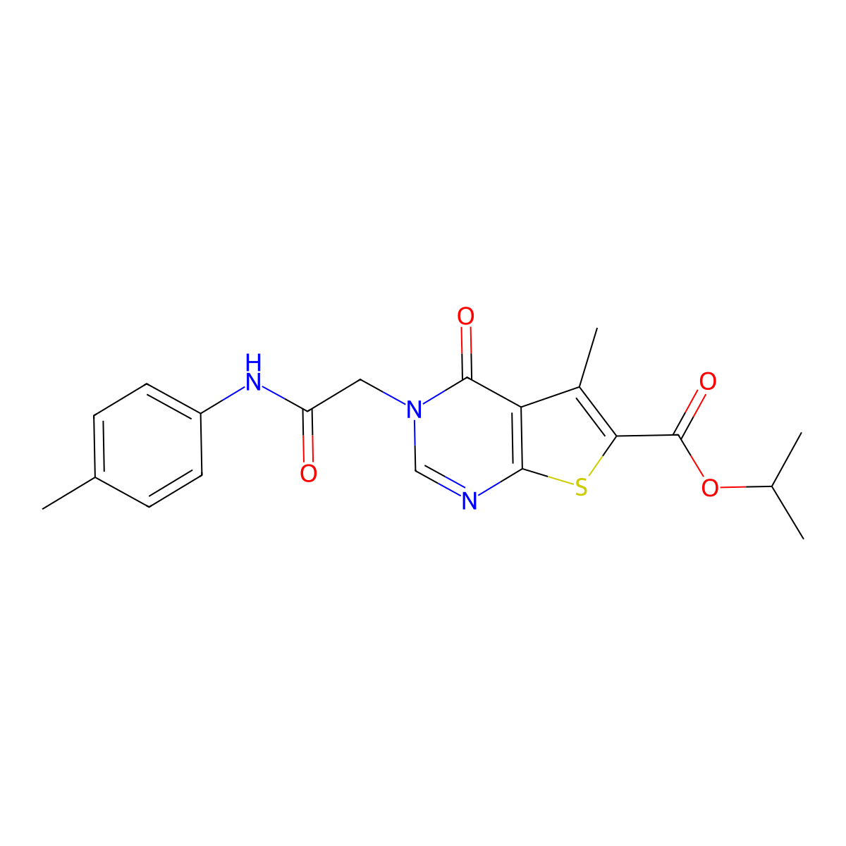 Propan-2-yl 5-methyl-3-[2-(4-methylanilino)-2-oxoethyl]-4-oxothieno[2,3-d]pyrimidine-6-carboxylate molecular structure, CAS 685844-83-1
