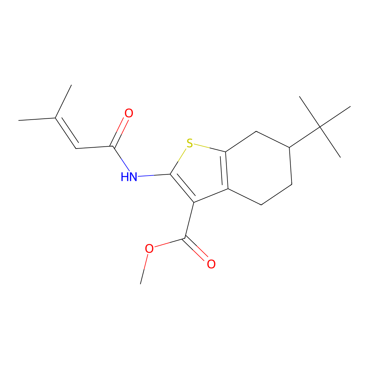 Methyl 6-(tert-butyl)-2-(3-methylbut-2-enamido)-4,5,6,7-tetrahydrobenzo[b]thiophene-3-carboxylate molecular structure, CAS 685847-46-5