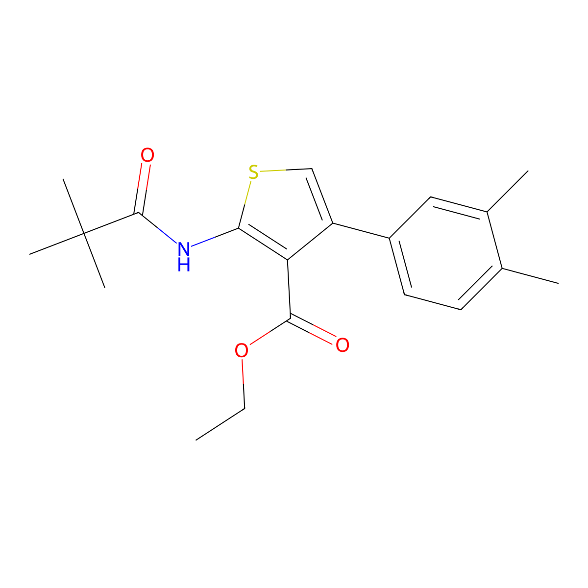 Ethyl 4-(3,4-dimethylphenyl)-2-pivalamidothiophene-3-carboxylate molecular structure, CAS 685848-03-7
