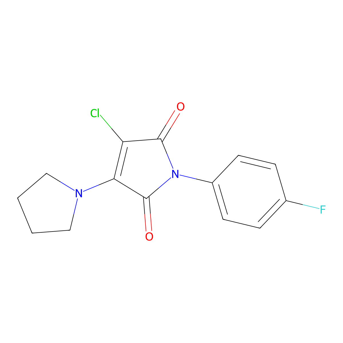 3-Chloro-1-(4-fluorophenyl)-4-pyrrolidin-1-ylpyrrole-2,5-dione molecular structure, CAS 685849-22-3