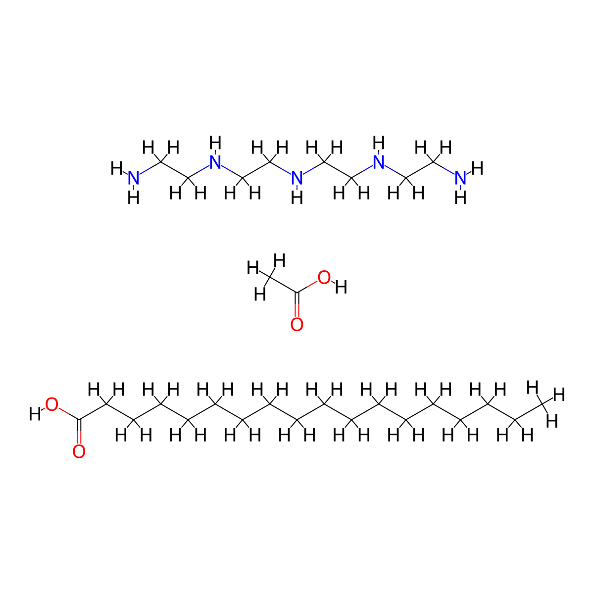 Octadecanoic acid, reaction products with acetic acid and tetraethylenepentamine molecular structure, CAS 68585-02-4