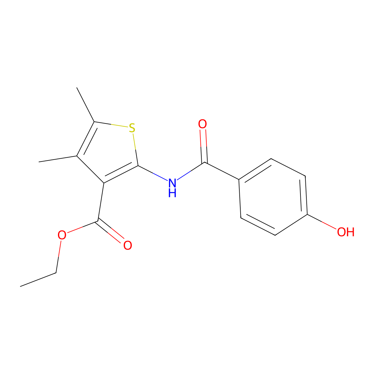 Ethyl 2-[(4-hydroxyphenyl)carbonylamino]-4,5-dimethylthiophene-3-carboxylate molecular structure, CAS 685853-42-3