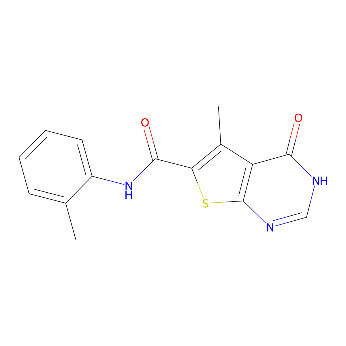 5-methyl-N-(2-methylphenyl)-4-oxo-3,4-dihydrothieno[2,3-d]pyrimidine-6-carboxamide molecular structure, CAS 685853-64-9