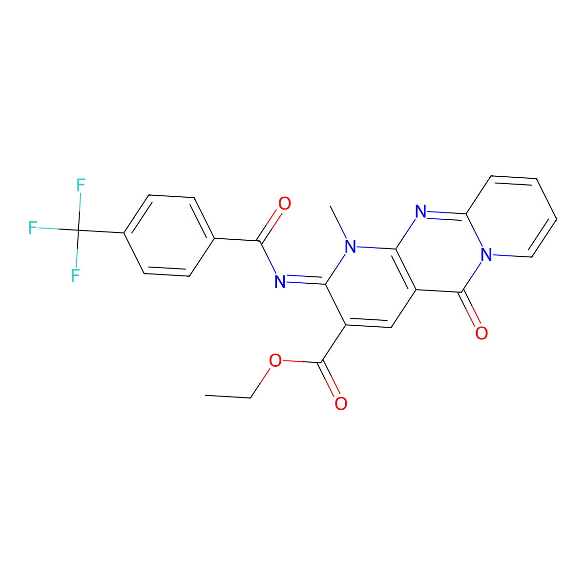 (E)-ethyl 1-methyl-5-oxo-2-((4-(trifluoromethyl)benzoyl)imino)-2,5-dihydro-1H-dipyrido[1,2-a:2',3'-d]pyrimidine-3-carboxylate molecular structure, CAS 685859-50-1