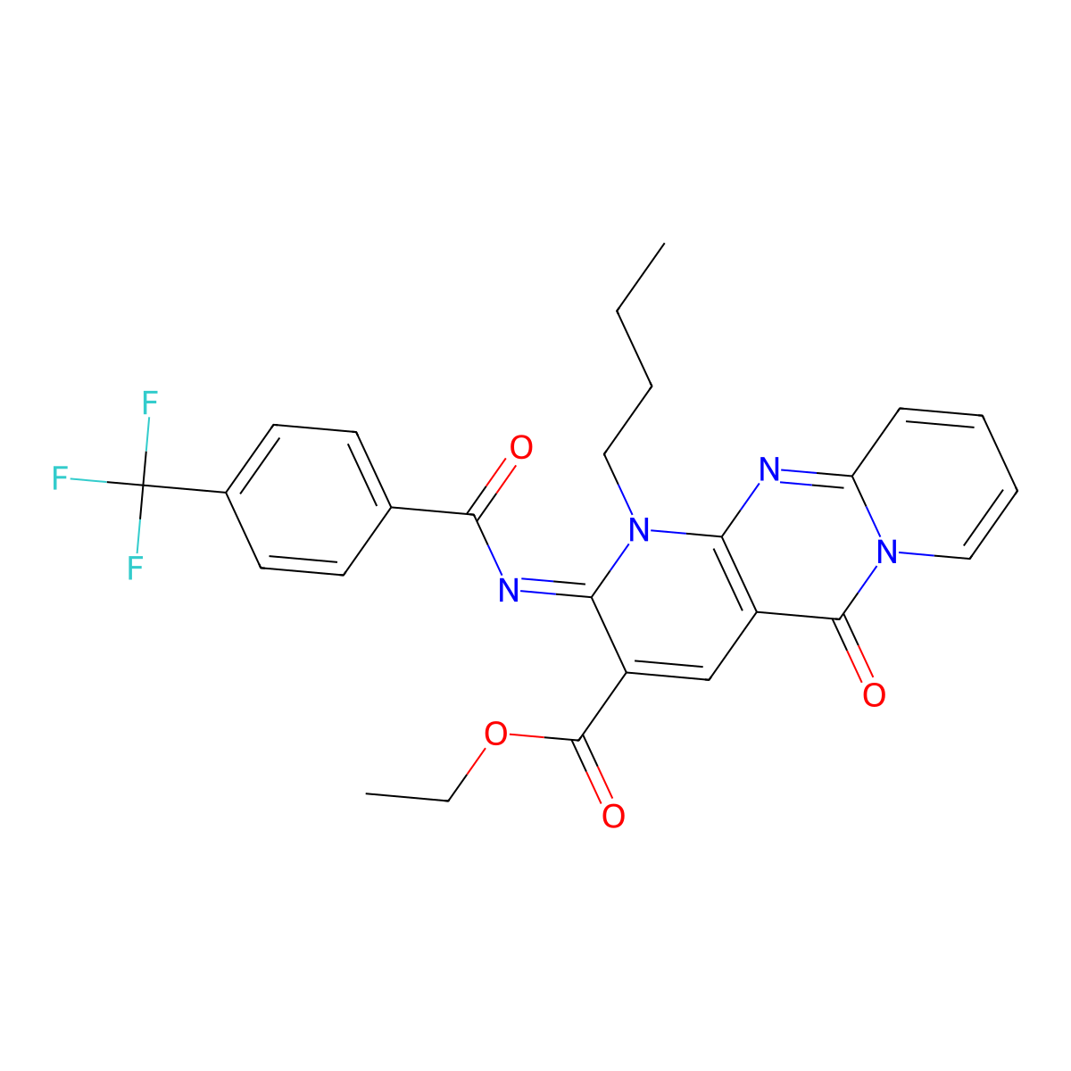 (E)-ethyl 1-butyl-5-oxo-2-((4-(trifluoromethyl)benzoyl)imino)-2,5-dihydro-1H-dipyrido[1,2-a:2',3'-d]pyrimidine-3-carboxylate molecular structure, CAS 685859-84-1