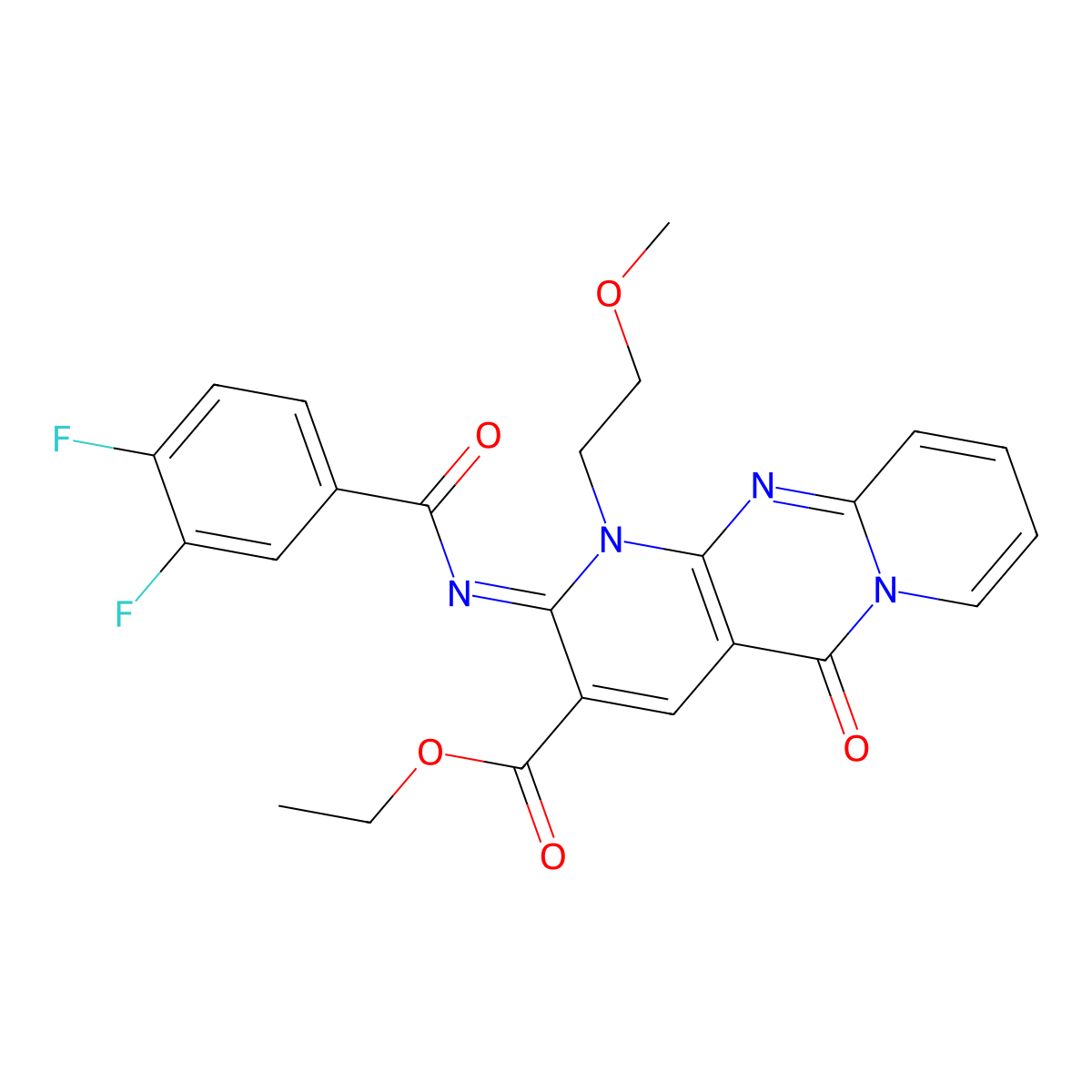 (E)-ethyl 2-((3,4-difluorobenzoyl)imino)-1-(2-methoxyethyl)-5-oxo-2,5-dihydro-1H-dipyrido[1,2-a:2',3'-d]pyrimidine-3-carboxylate molecular structure, CAS 685860-02-0