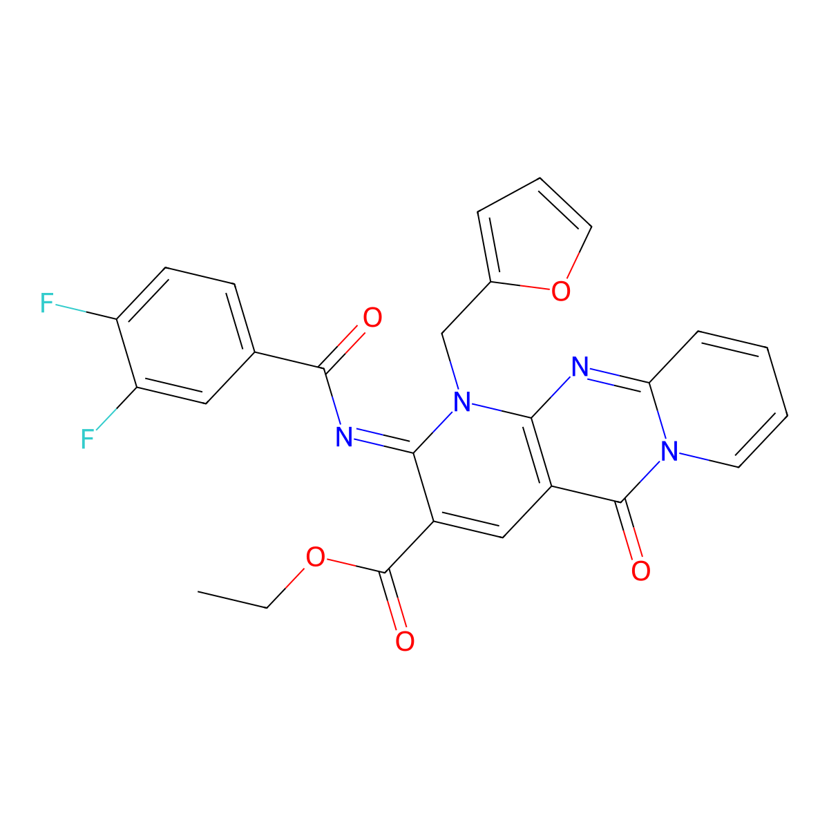 (E)-ethyl 2-((3,4-difluorobenzoyl)imino)-1-(furan-2-ylmethyl)-5-oxo-2,5-dihydro-1H-dipyrido[1,2-a:2',3'-d]pyrimidine-3-carboxylate molecular structure, CAS 685860-26-8