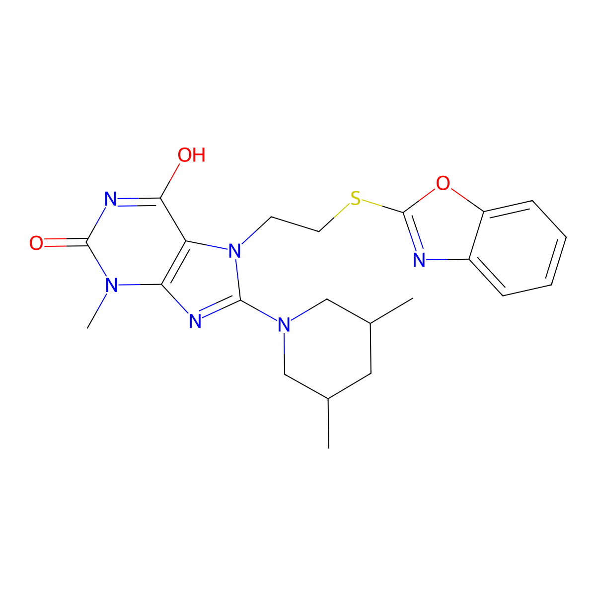 7-[2-(1,3-Benzoxazol-2-ylsulfanyl)ethyl]-8-(3,5-dimethylpiperidin-1-yl)-3-methylpurine-2,6-dione molecular structure, CAS 685860-49-5