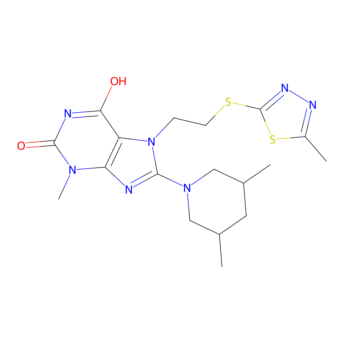 8-(3,5-dimethylpiperidin-1-yl)-3-methyl-7-(2-((5-methyl-1,3,4-thiadiazol-2-yl)thio)ethyl)-1H-purine-2,6(3H,7H)-dione molecular structure, CAS 685860-51-9