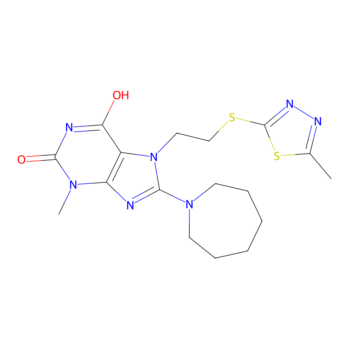 8-Azepan-1-yl-3-methyl-7-[2-(5-methyl-[1,3,4]thiadiazol-2-ylsulfanyl)-ethyl]-3,7-dihydro-purine-2,6-dione molecular structure, CAS 685860-56-4