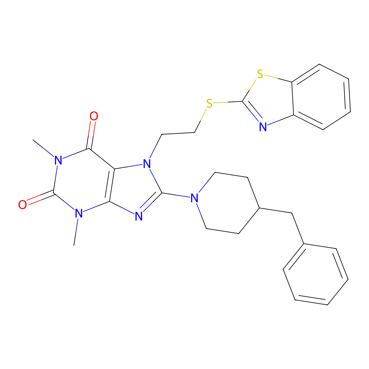 7-(2-(benzo[d]thiazol-2-ylthio)ethyl)-8-(4-benzylpiperidin-1-yl)-1,3-dimethyl-1H-purine-2,6(3H,7H)-dione molecular structure, CAS 685860-71-3