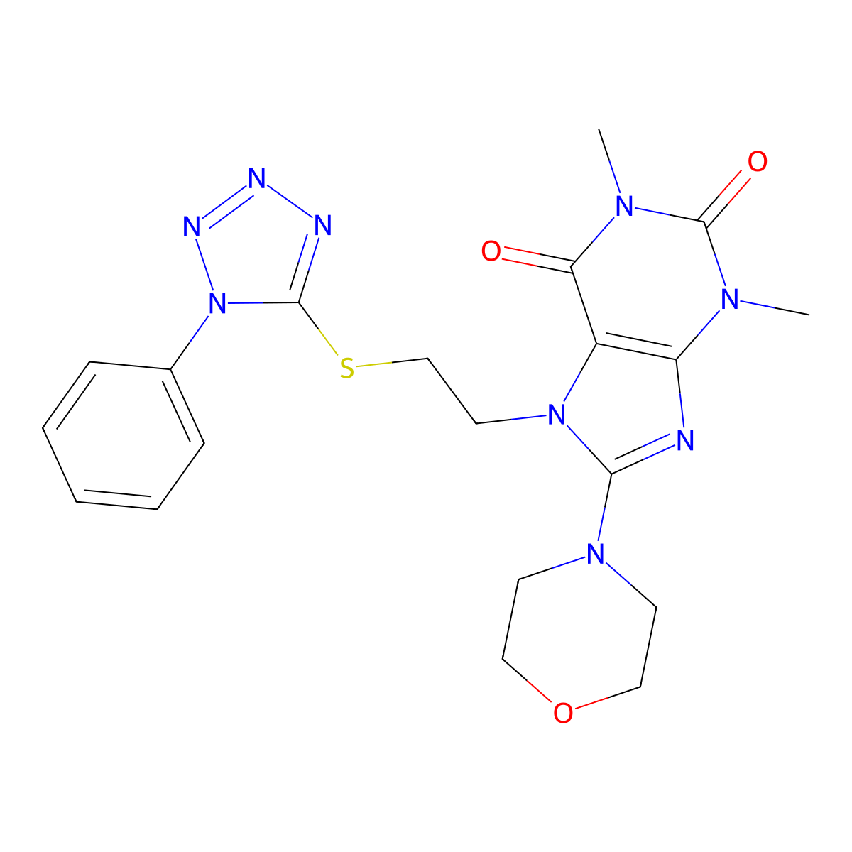 1,3-Dimethyl-8-morpholin-4-yl-7-[2-(1-phenyltetrazol-5-yl)sulfanylethyl]purine-2,6-dione molecular structure, CAS 685860-73-5