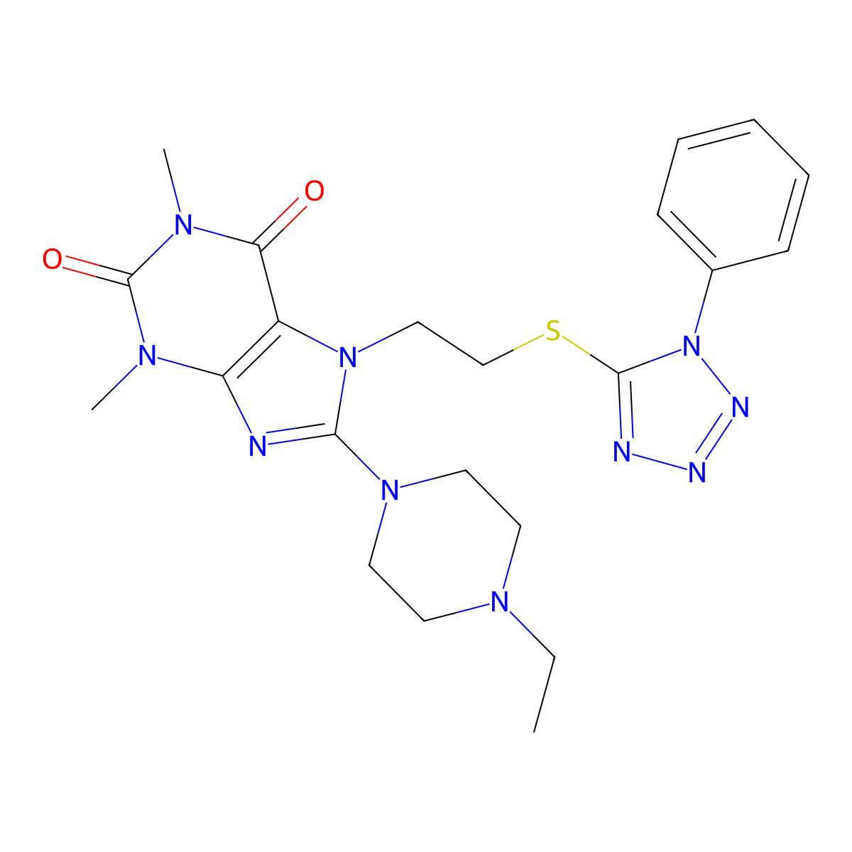 8-(4-Ethylpiperazin-1-yl)-1,3-dimethyl-7-[2-(1-phenyltetrazol-5-yl)sulfanylethyl]purine-2,6-dione molecular structure, CAS 685860-80-4