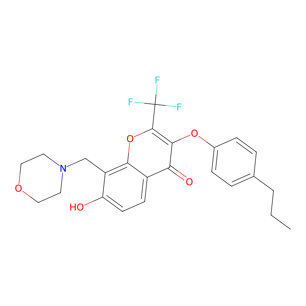 7-Hydroxy-8-(morpholin-4-ylmethyl)-3-(4-propylphenoxy)-2-(trifluoromethyl)chromen-4-one molecular structure, CAS 685861-16-9