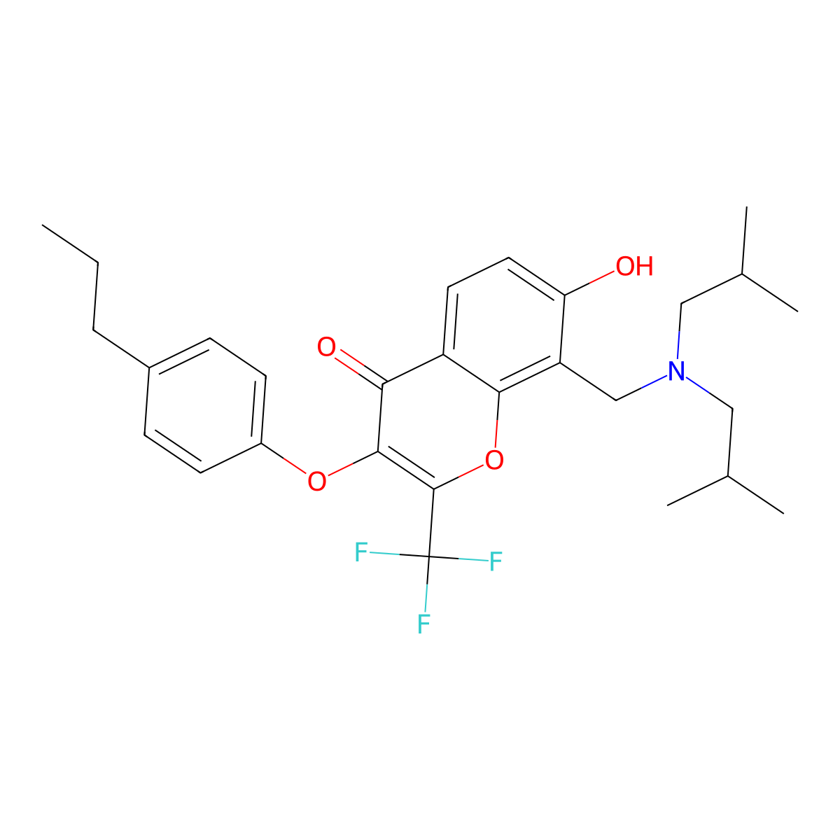 8-[[Bis(2-methylpropyl)amino]methyl]-7-hydroxy-3-(4-propylphenoxy)-2-(trifluoromethyl)chromen-4-one molecular structure, CAS 685861-19-2