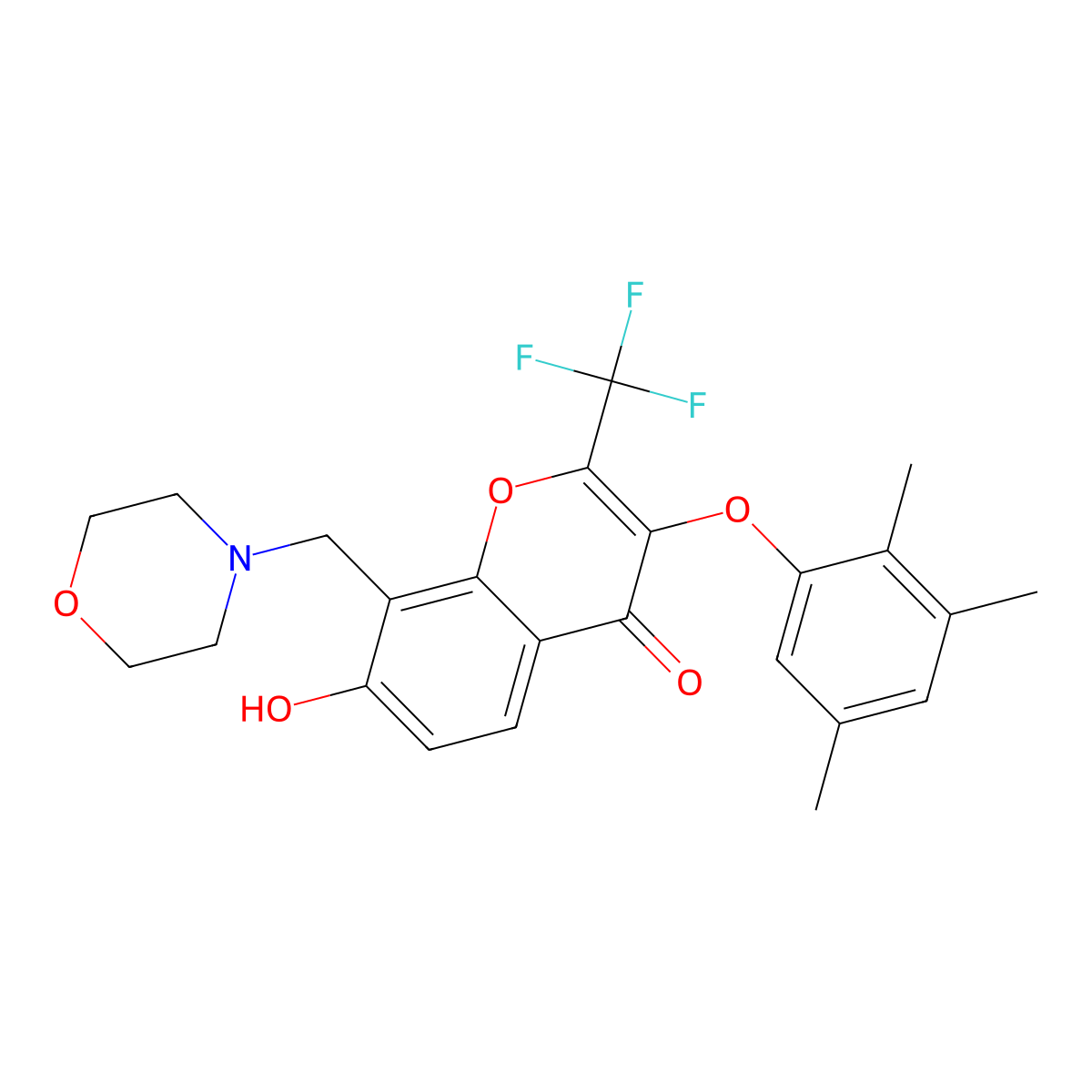 7-Hydroxy-8-(morpholin-4-ylmethyl)-2-(trifluoromethyl)-3-(2,3,5-trimethylphenoxy)chromen-4-one molecular structure, CAS 685861-22-7