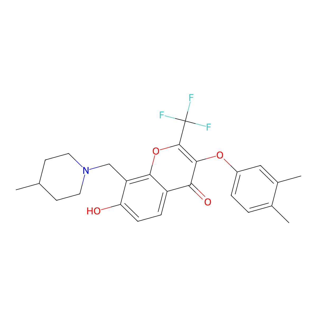 3-(3,4-Dimethylphenoxy)-7-hydroxy-8-[(4-methylpiperidin-1-yl)methyl]-2-(trifluoromethyl)chromen-4-one molecular structure, CAS 685861-30-7