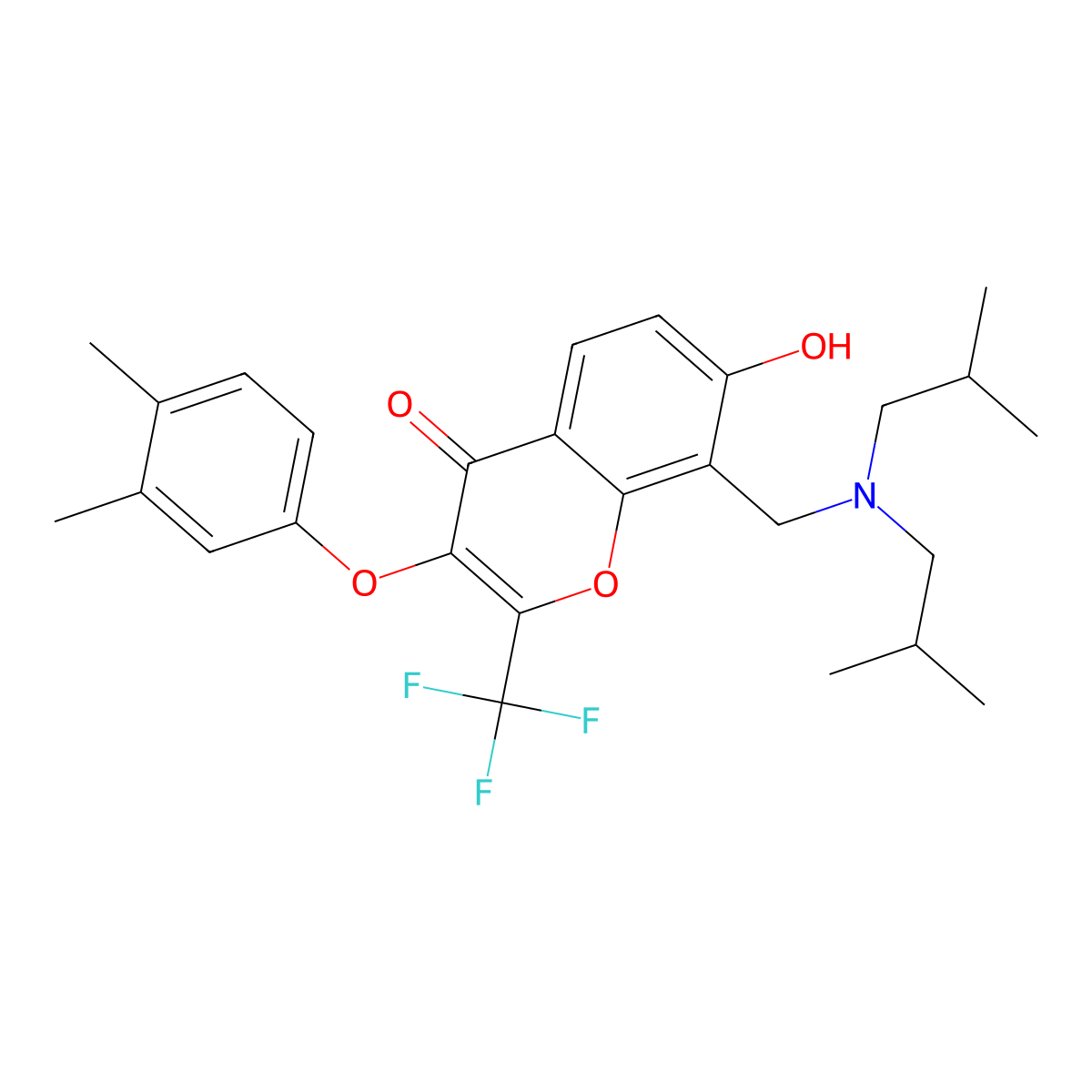 8-[[Bis(2-methylpropyl)amino]methyl]-3-(3,4-dimethylphenoxy)-7-hydroxy-2-(trifluoromethyl)chromen-4-one molecular structure, CAS 685861-31-8