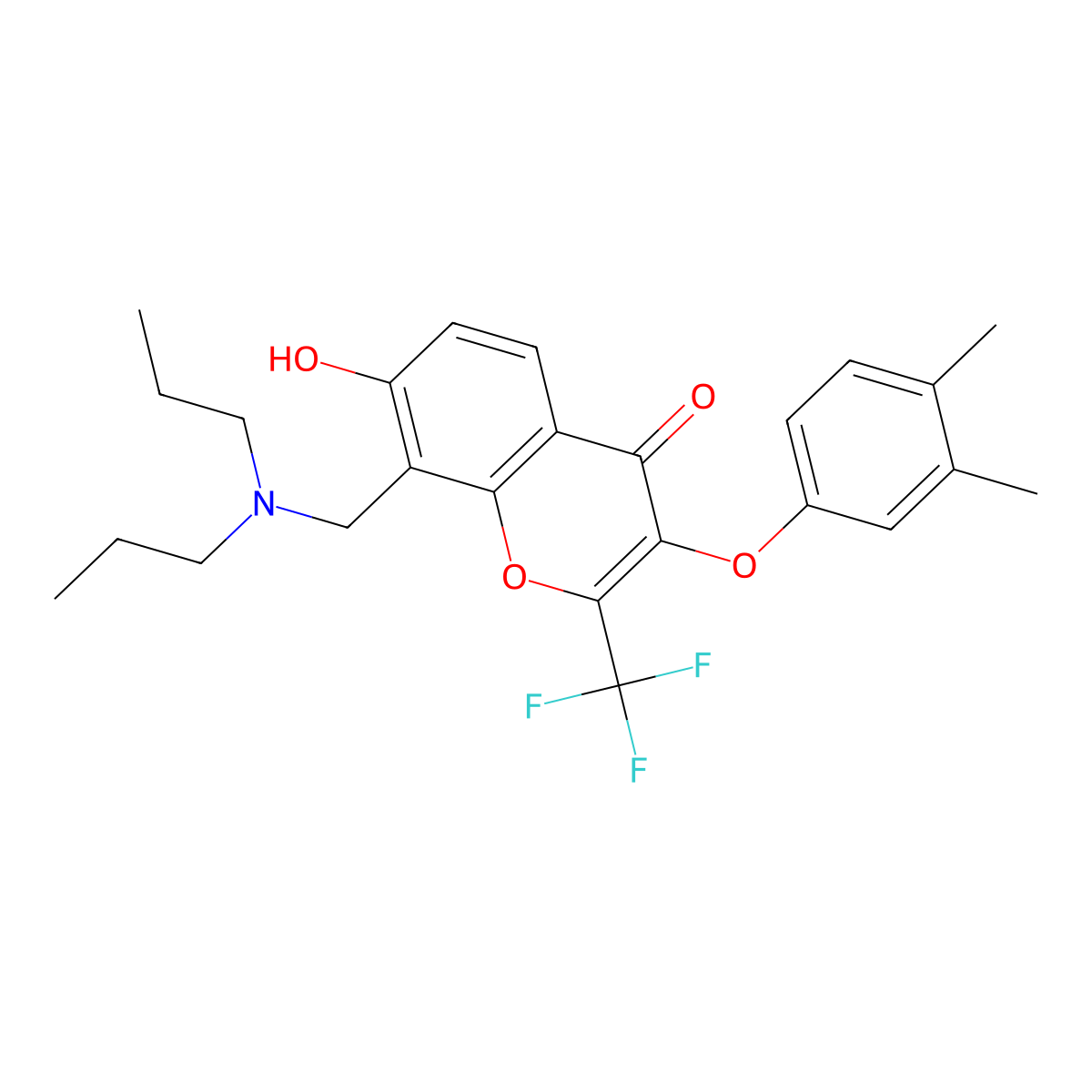 3-(3,4-Dimethylphenoxy)-8-[(dipropylamino)methyl]-7-hydroxy-2-(trifluoromethyl)chromen-4-one molecular structure, CAS 685861-32-9