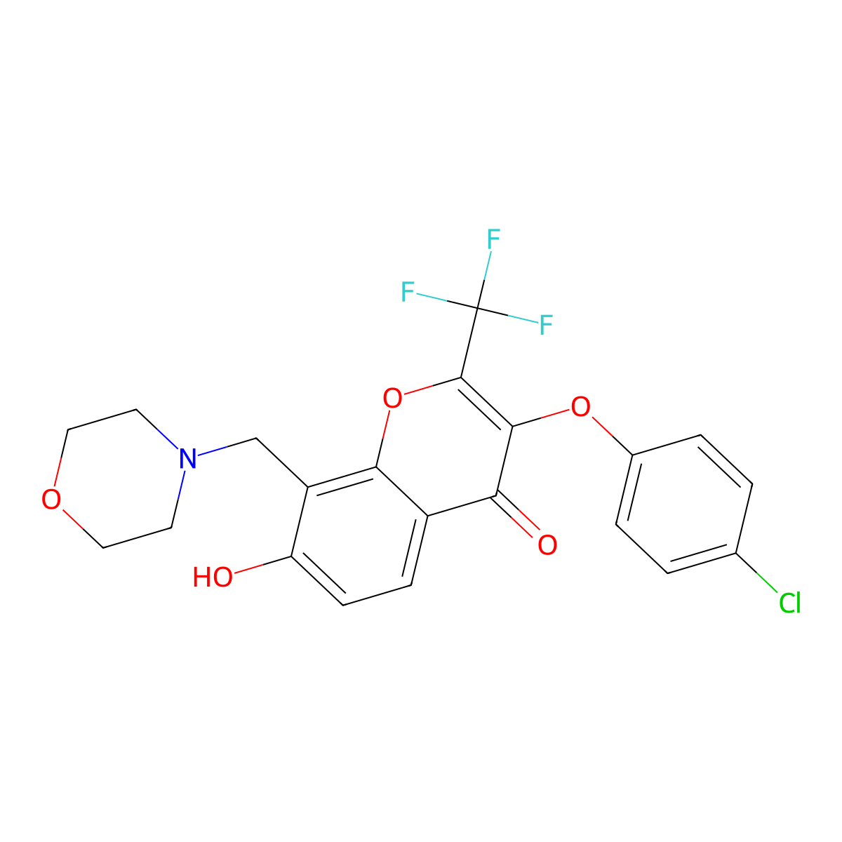 3-(4-Chlorophenoxy)-7-hydroxy-8-(morpholin-4-ylmethyl)-2-(trifluoromethyl)chromen-4-one molecular structure, CAS 685861-34-1
