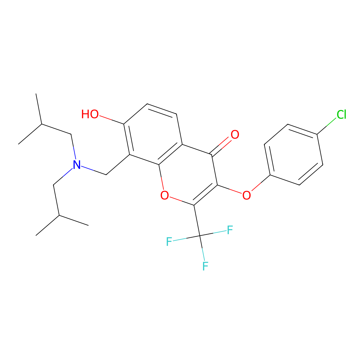 8-[[Bis(2-methylpropyl)amino]methyl]-3-(4-chlorophenoxy)-7-hydroxy-2-(trifluoromethyl)chromen-4-one molecular structure, CAS 685861-37-4