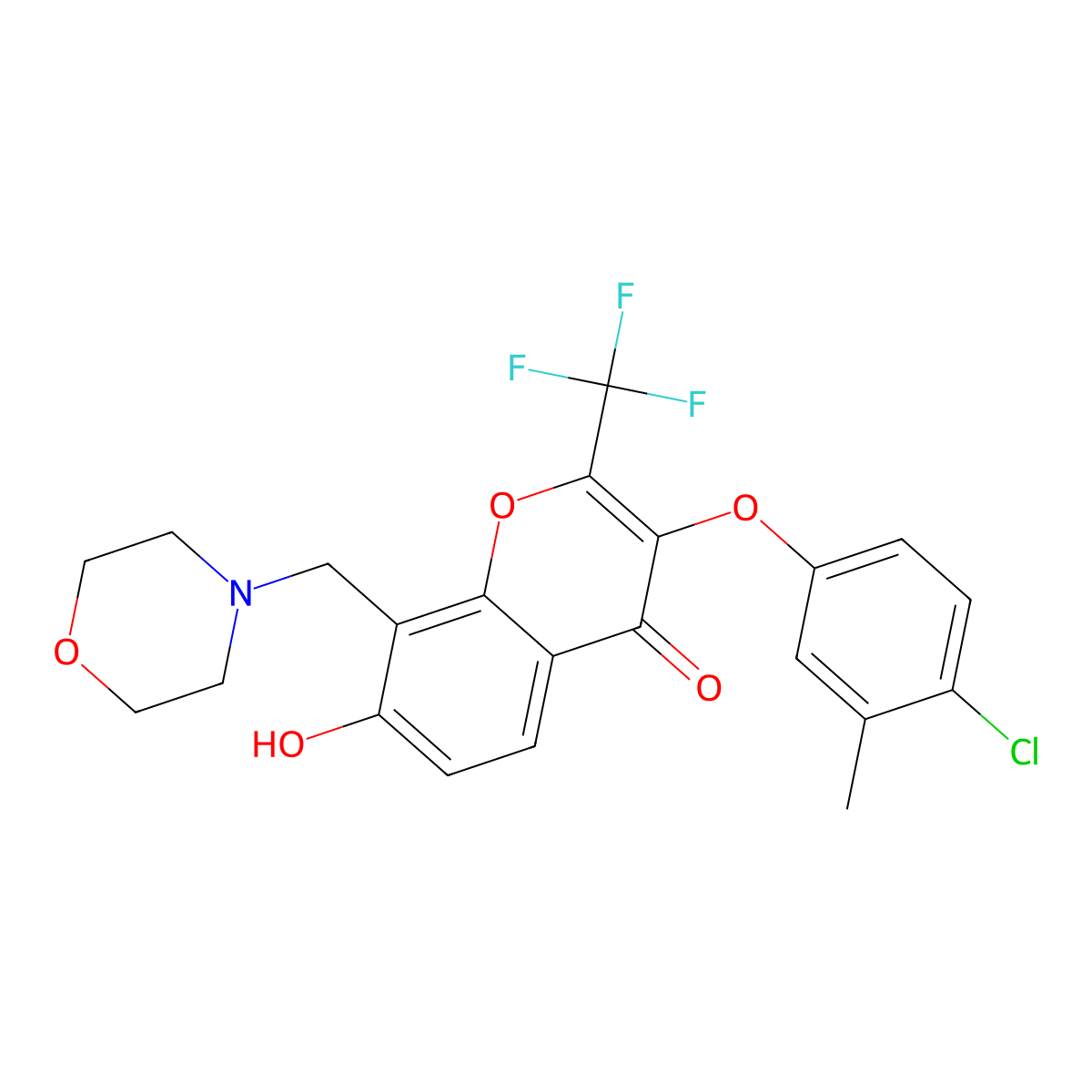 3-(4-Chloro-3-methylphenoxy)-7-hydroxy-8-(morpholin-4-ylmethyl)-2-(trifluoromethyl)chromen-4-one molecular structure, CAS 685861-40-9