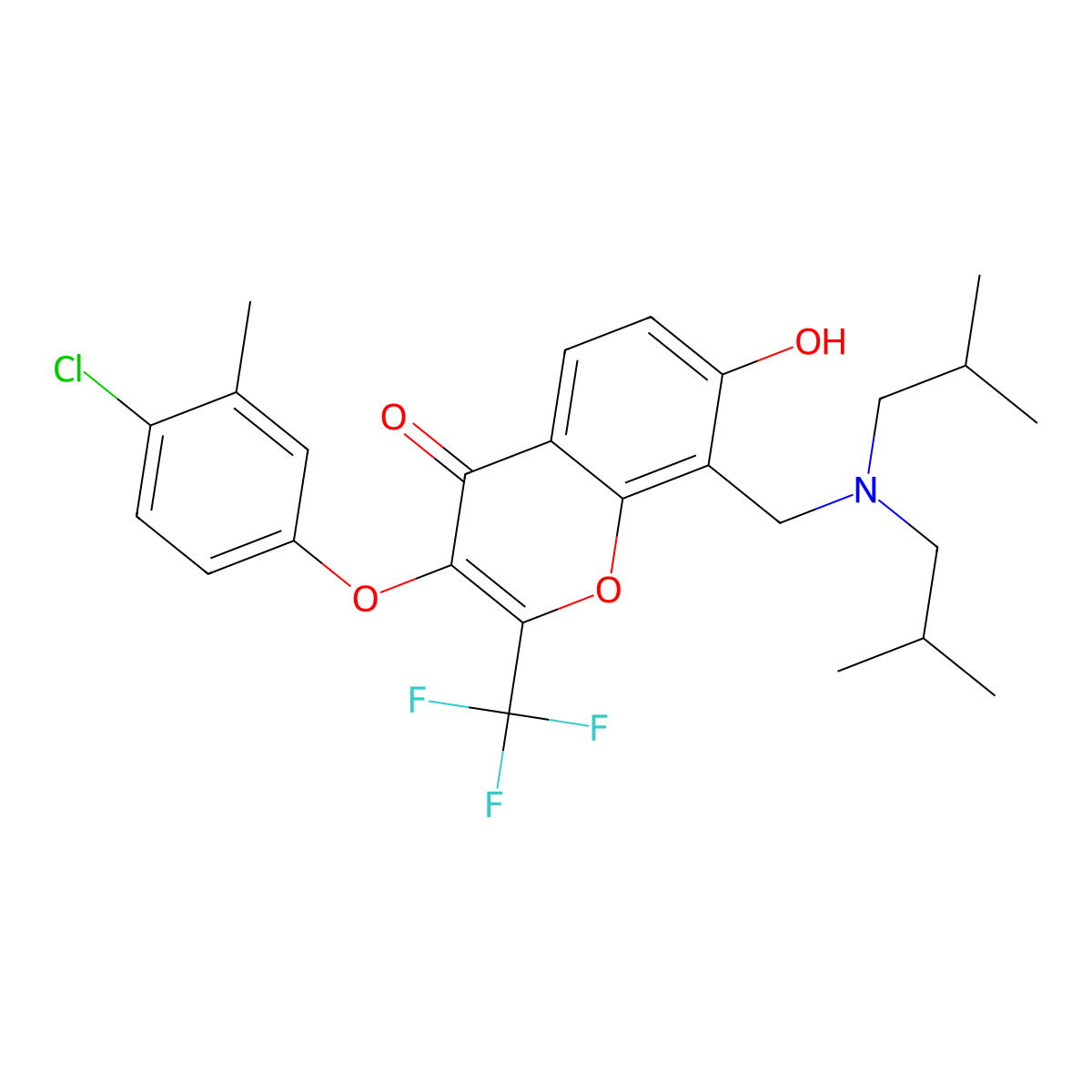 8-{[Bis(2-methylpropyl)amino]methyl}-3-(4-chloro-3-methylphenoxy)-7-hydroxy-2-(trifluoromethyl)chromen-4-one molecular structure, CAS 685861-43-2