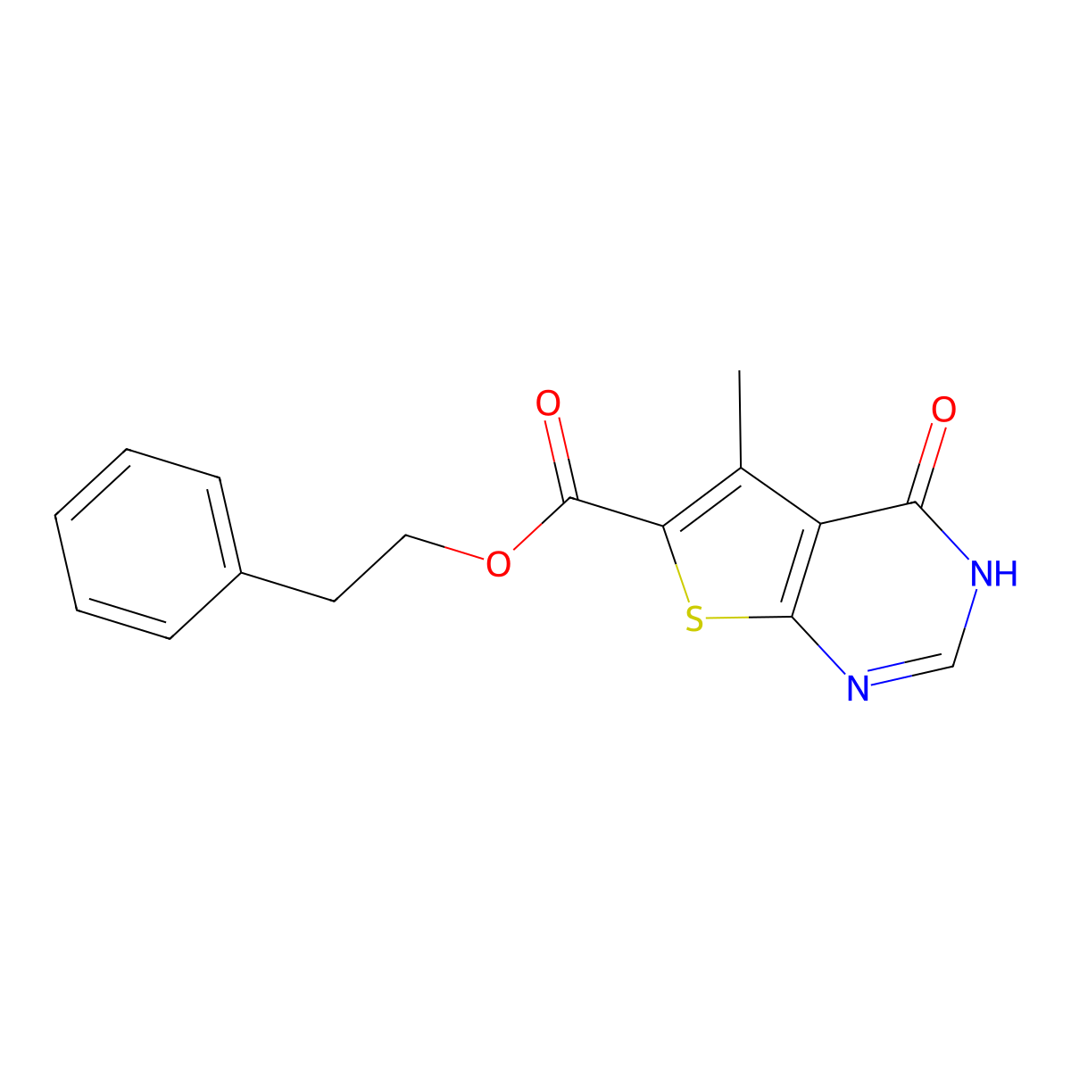 Phenethyl 5-methyl-4-oxo-3,4-dihydrothieno[2,3-d]pyrimidine-6-carboxylate molecular structure, CAS 685861-64-7