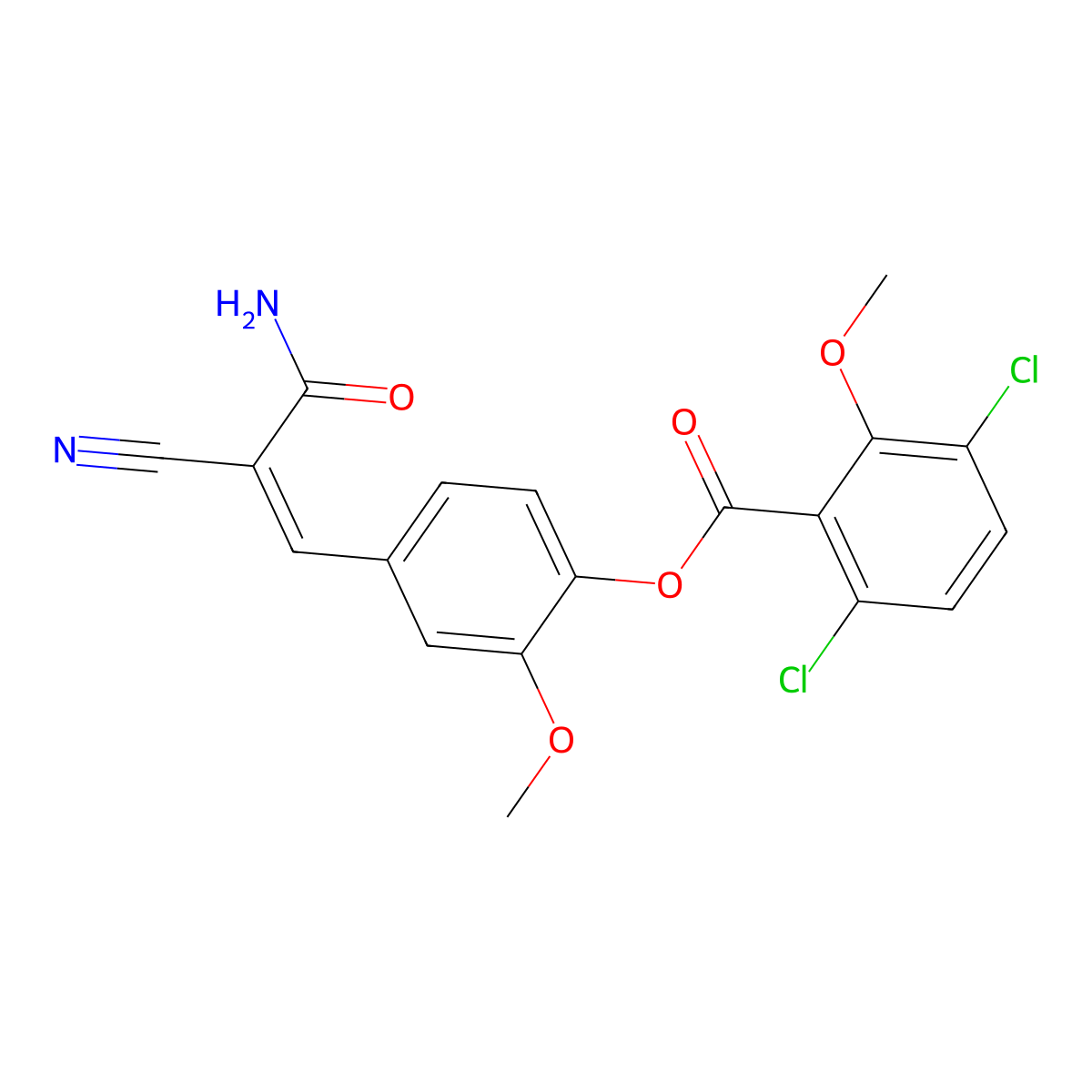 4-(3-Amino-2-cyano-3-oxo-1-propen-1-yl)-2-methoxyphenyl 3,6-dichloro-2-methoxybenzoate molecular structure, CAS 685861-80-7