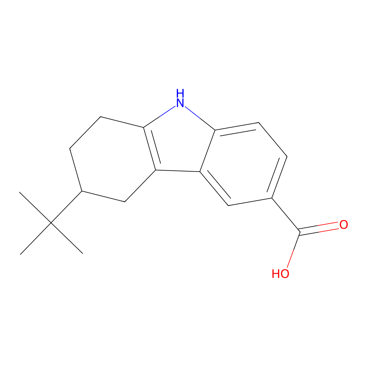 3-Tert-butyl-2,3,4,9-tetrahydro-1H-carbazole-6-carboxylic acid molecular structure, CAS 685862-13-9