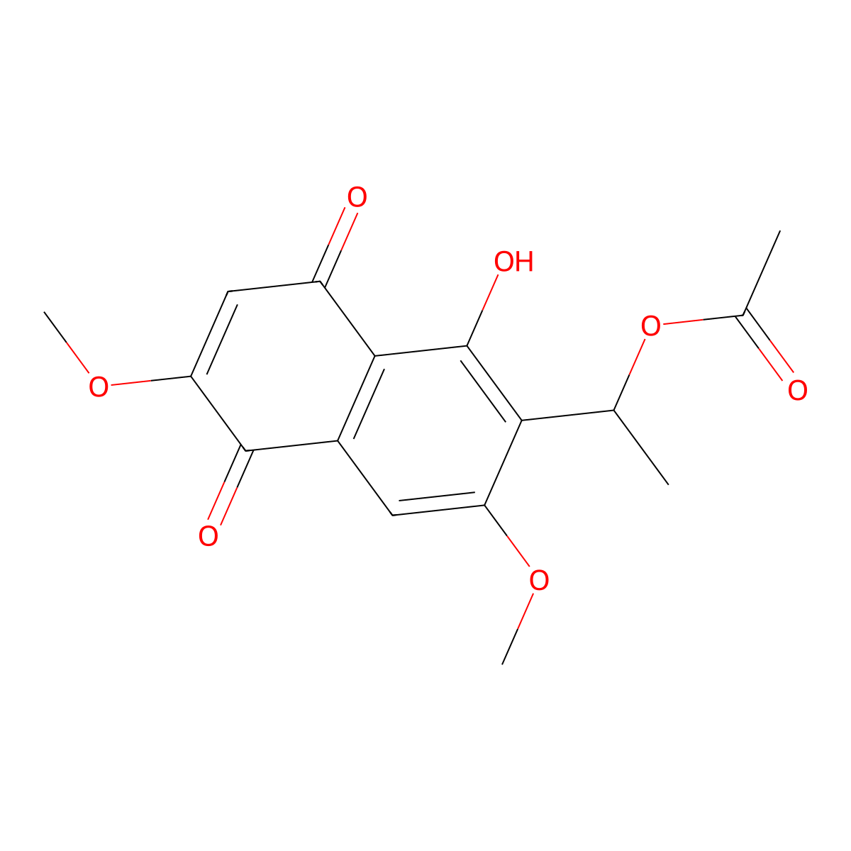 5-Hydroxy-6-(1-acetoxyethyl)-2,7-dimethoxy-1,4-naphthalenedione molecular structure, CAS 68594-15-0