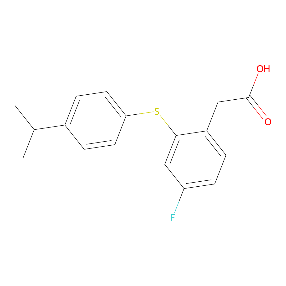 2-(4-Fluoro-2-{[4-(propan-2-yl)phenyl]sulfanyl}phenyl)acetic acid molecular structure, CAS 68600-06-6