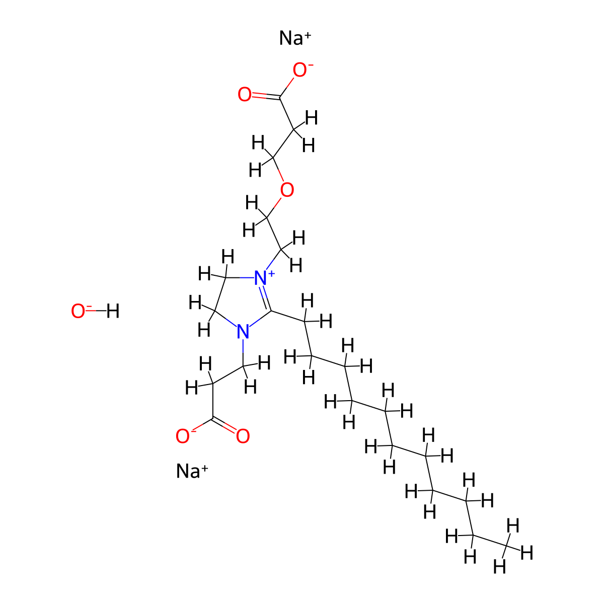 1H-Imidazolium, 1-[2-(2-carboxyethoxy)ethyl]-1(or 3)-(2-carboxyethyl)-4,5-dihydro-2-undecyl-, hydroxide, sodium salt (1:1:2) molecular structure, CAS 68610-43-5