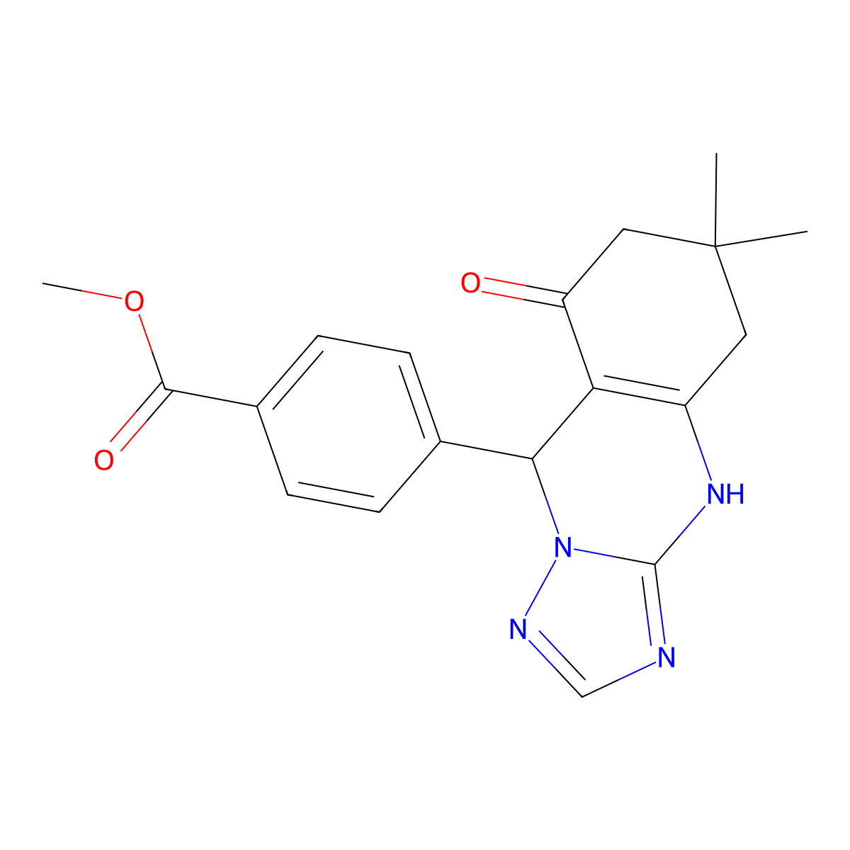 Methyl 4-(6,6-dimethyl-8-oxo-4,5,6,7,8,9-hexahydro[1,2,4]triazolo[5,1-b]quinazolin-9-yl)benzoate molecular structure, CAS 686281-32-3