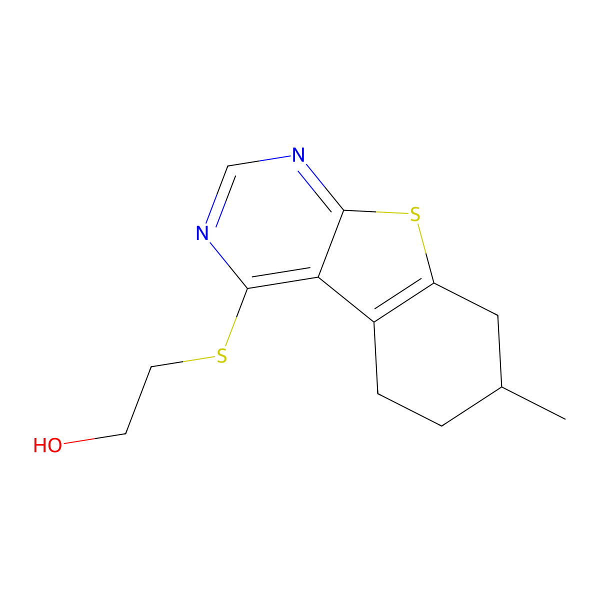 2-[(7-Methyl-5,6,7,8-tetrahydro-[1]benzothiolo[2,3-d]pyrimidin-4-yl)sulfanyl]ethanol molecular structure, CAS 686283-98-7
