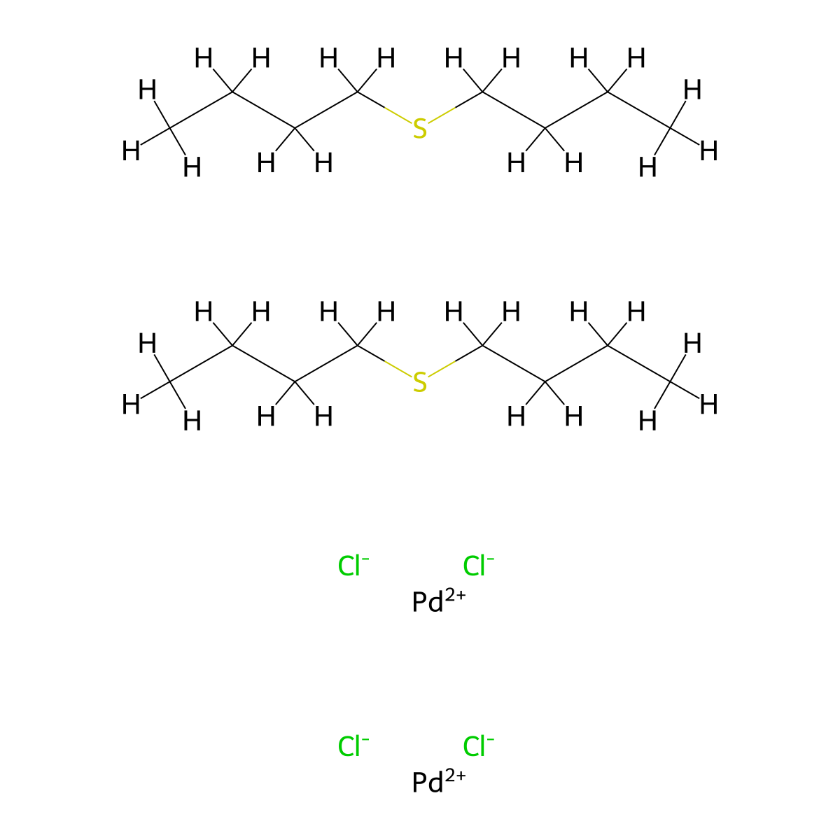 Palladium, di-mu-chlorodichlorobis(1,1'-thiobis(butane))di- molecular structure, CAS 68630-80-8