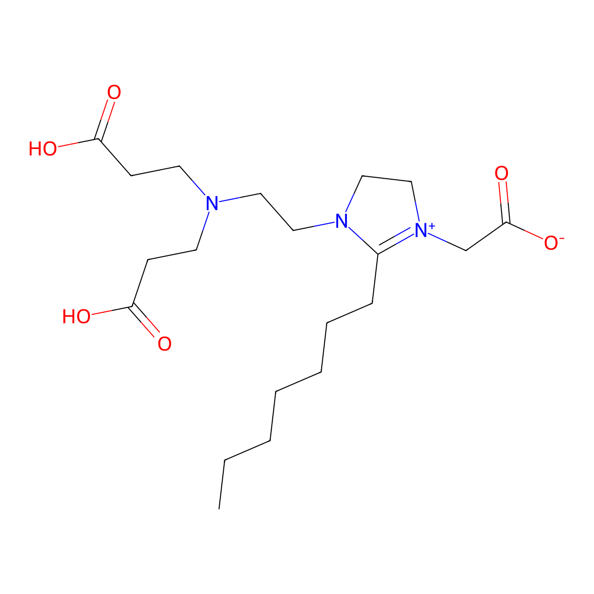 1h-imidazolium, 1-(2-(bis(2-carboxyethyl)amino)ethyl)-3-(carboxymethyl)-2-heptyl-4,5-dihydro-, inner salt molecular structure, CAS 68630-91-1