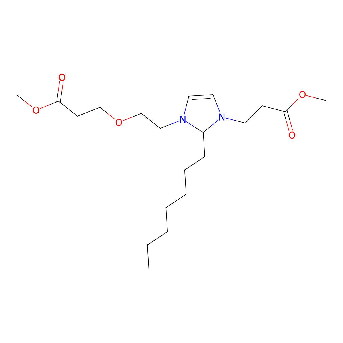 1H-Imidazole-1-propanoic acid, 2-heptyl-2,3-dihydro-3-[2-(3-methoxy-3-oxopropoxy)ethyl]-, methyl ester molecular structure, CAS 68630-93-3